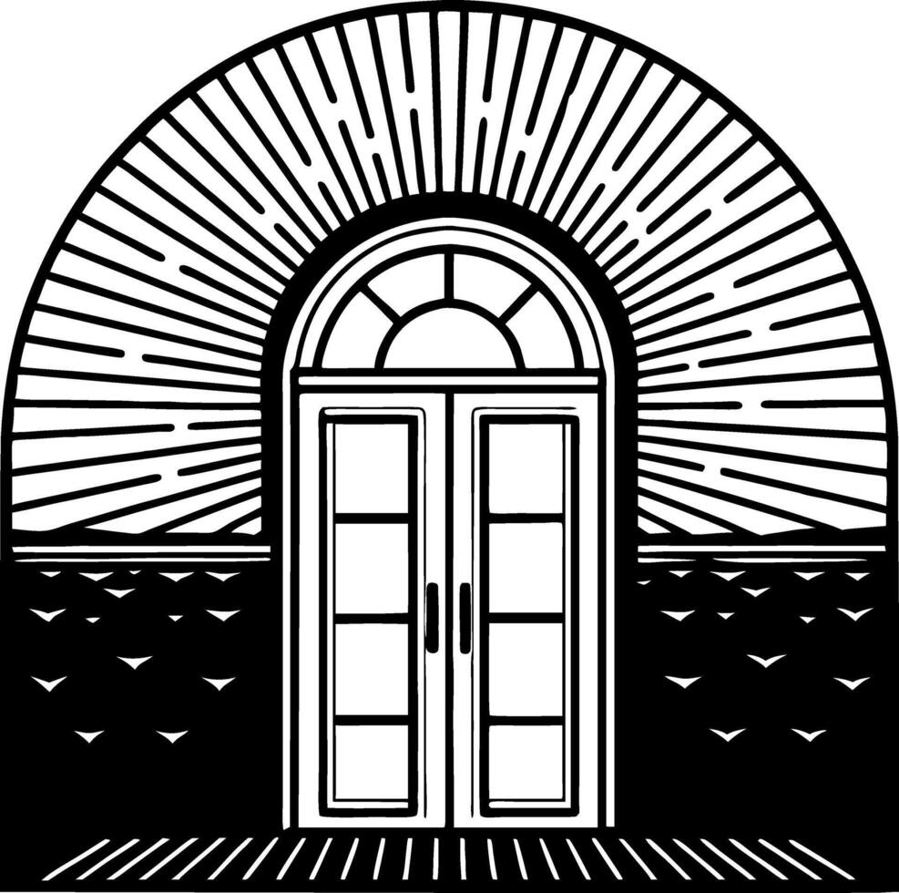 Stylized Doorway with Radiating Sunbeams and Minimalist Design for Home Decor Inspiration vector