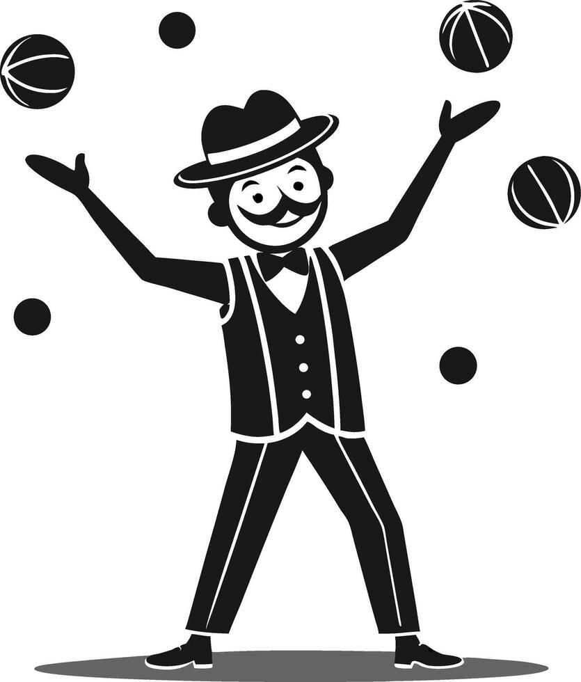 Cheerful Juggler Character Performing with Balls in Vintage Circus Style vector