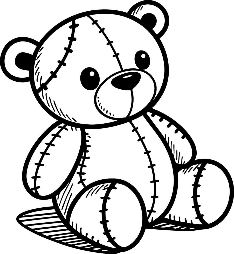 Cute Black and White Teddy Bear Illustration for Coloring Books and Craft Projects vector