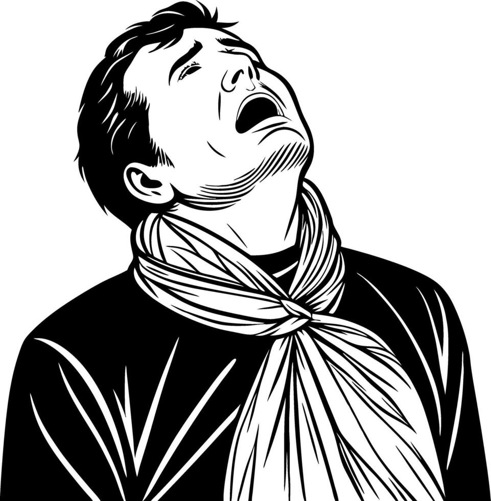Emotional Male Figure Expressing Pain with Scarf Illustration for Tattoo Design and Art Projects vector