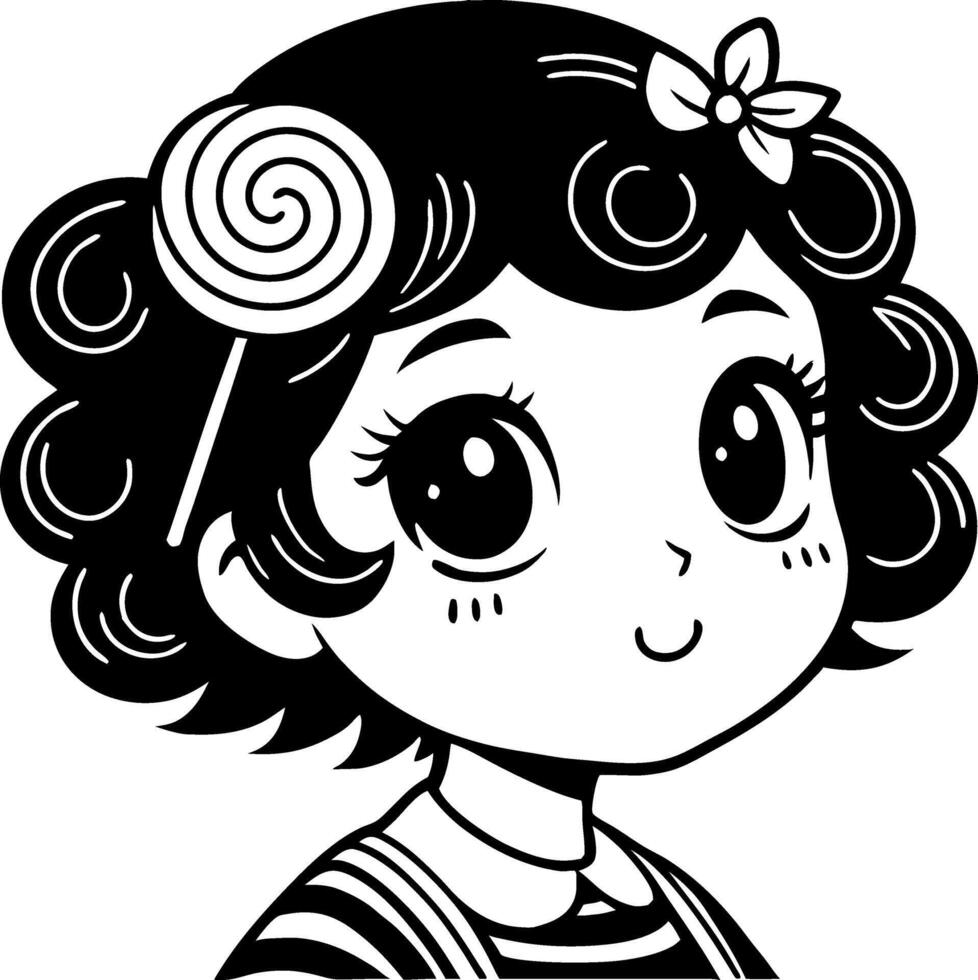 Cute Cartoon Girl with Lollipop and Curly Hair for Coloring Books and Creative Designs vector