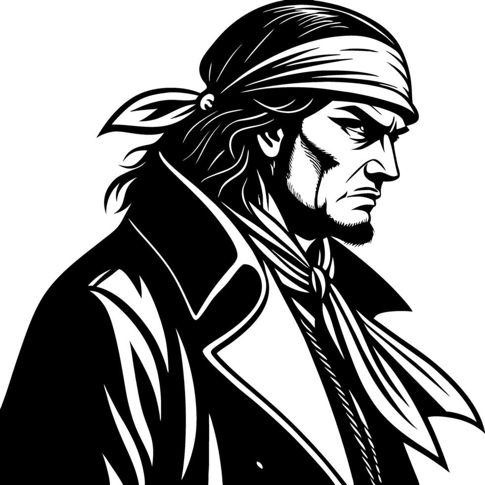Detailed Pirate Man Illustration for Tattoo Design or Merchandise Use vector