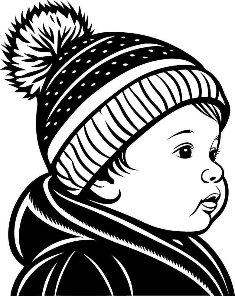Adorable Baby in Winter Hat Profile Illustration for Childrens Art and Design Projects vector
