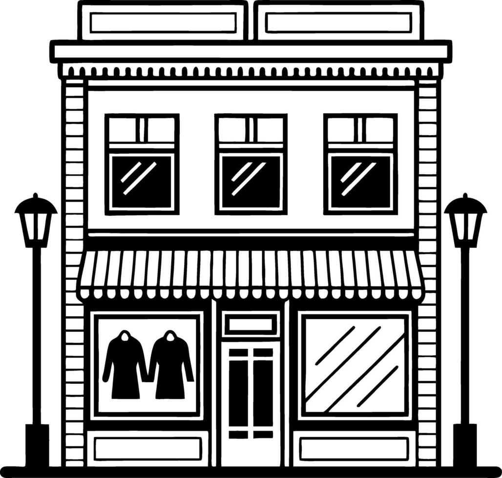 Charming Clothing Store Front Illustration with Windows and Display Mannequins for Design Projects vector