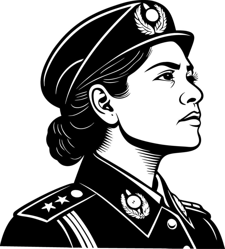 Military Woman Portrait in Uniform Profile View Strong Leadership Symbolism vector