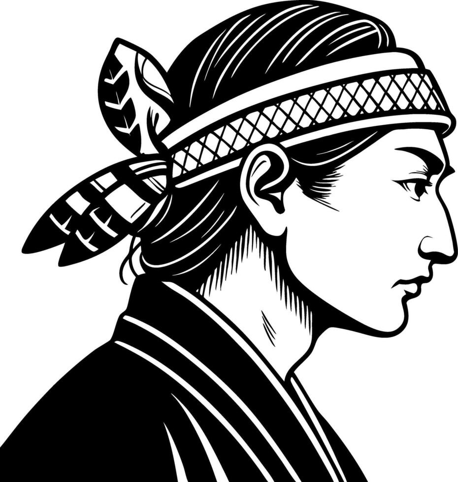 Samurai Warrior Profile Silhouette with Traditional Headband for Tattoo and Art Designs vector