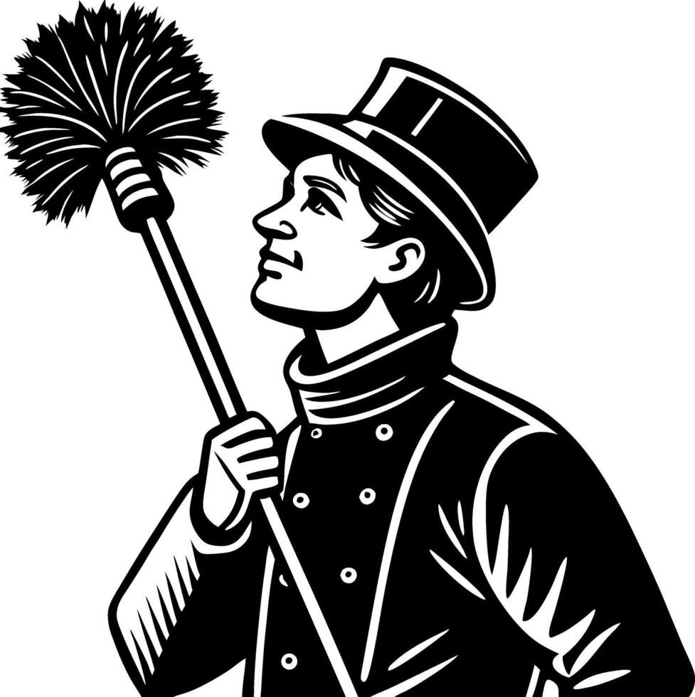 Vintage Chimney Sweep Holding Brush in Classic Attire for Home Decor and Tattoo Design vector