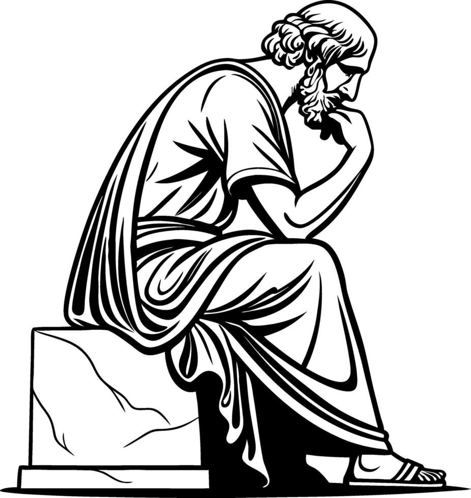 Philosopher Thinking Art Design for Tattoos and Coloring Books vector