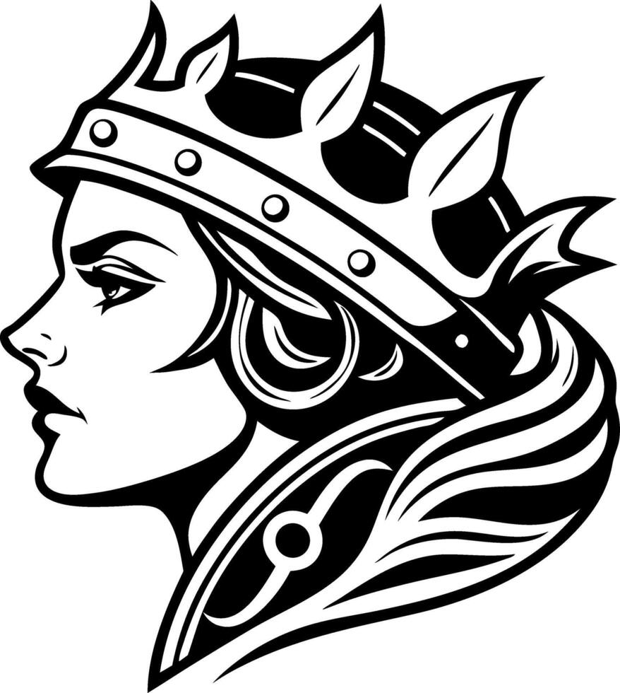 Majestic Queen Profile Illustration with Crown for Tattoos and Graphic Design vector