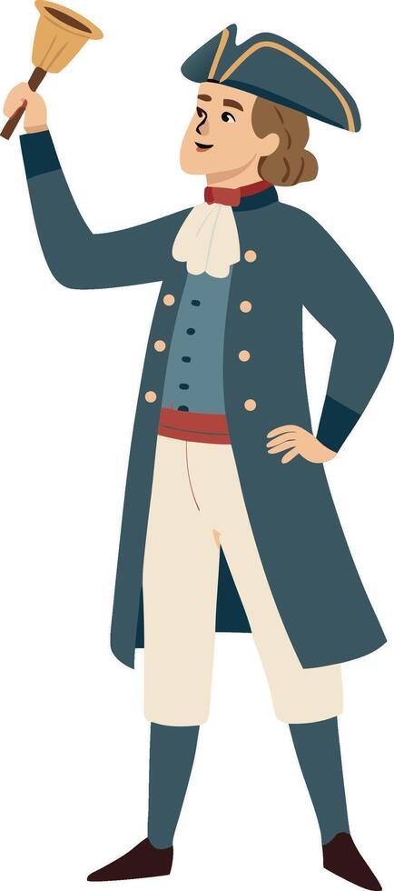 Historical Figure in Colonial Attire Ringing Bell Art for Educational and Creative Projects vector