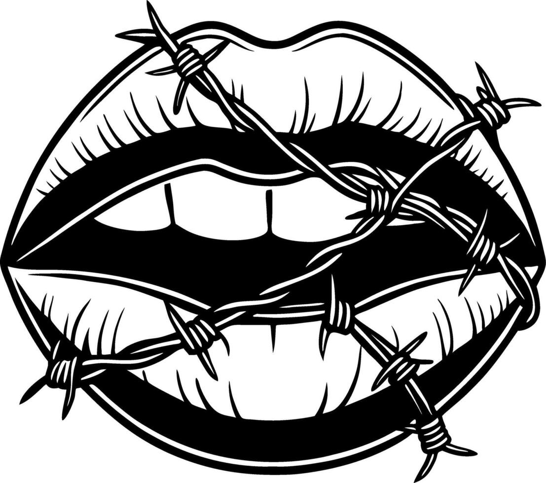 Bold Lip Design with Barbed Wire for Tattoo and Graphic Art Inspiration vector