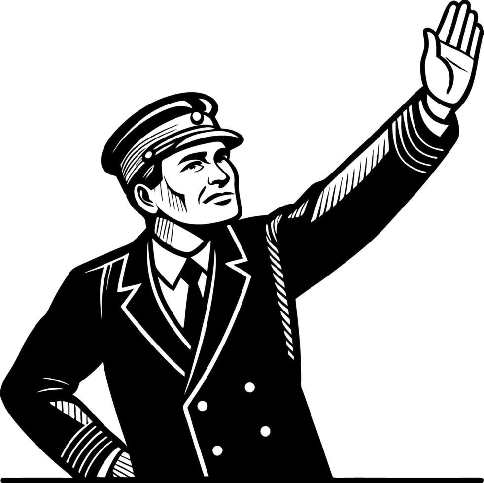 Vintage Maritime Officer Gesturing with Arm Raised Illustration for Nautical Design vector