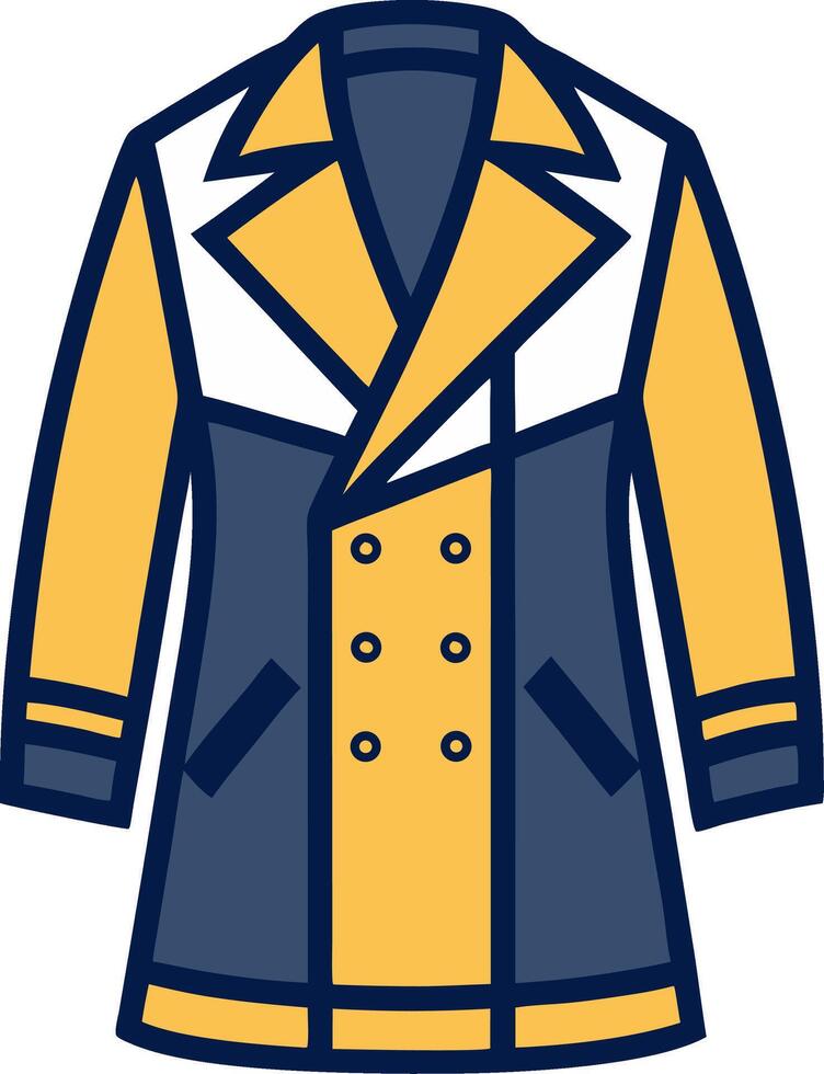 Stylish Yellow and Navy Double Breasted Coat Design for Fashion Illustrations and Merchandising vector