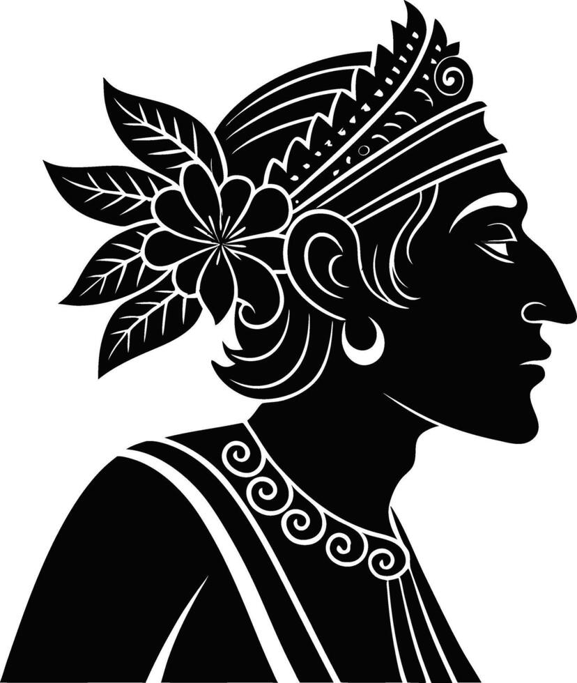 Elegant Black Silhouette of Classical Figure with Floral Hair Design for Tattoo and Logo vector