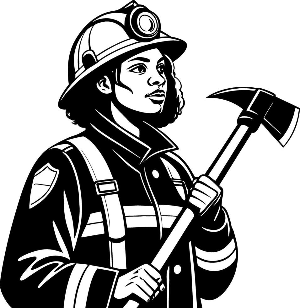 Empowered Female Firefighter Holding Axe Ready for Action in Firefighting Gear vector
