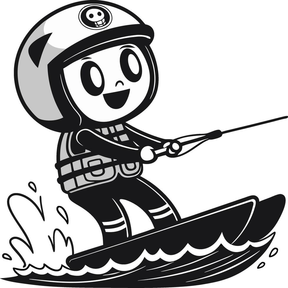 Joyful Kid Water Skiing Illustration for Summer Fun Activities and Outdoor Adventures vector