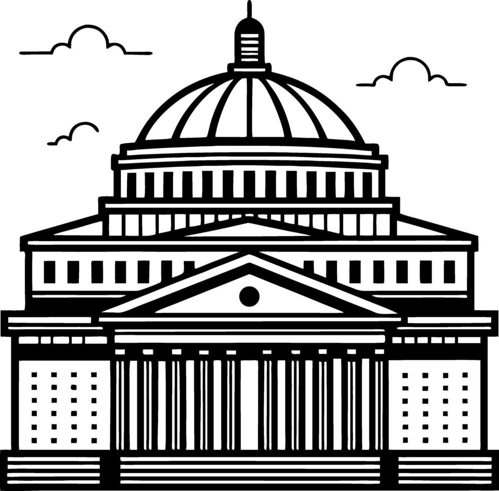 Detailed Illustration of a Classic Architectural Building with Dome and Columns for Art Projects vector