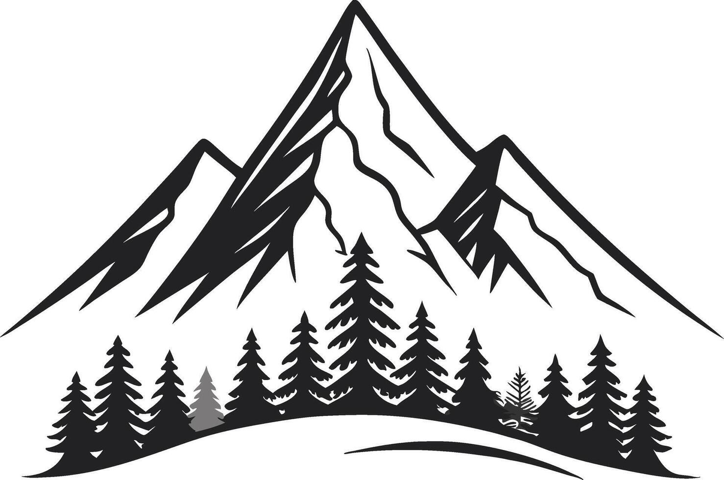 Majestic Mountain Landscape with Pine Trees Ideal for Nature Illustrations and Tattoos vector
