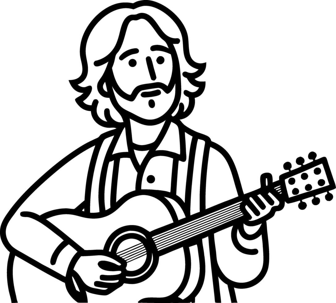 Musician Playing Acoustic Guitar in Vintage Style Illustration for Creative Projects vector