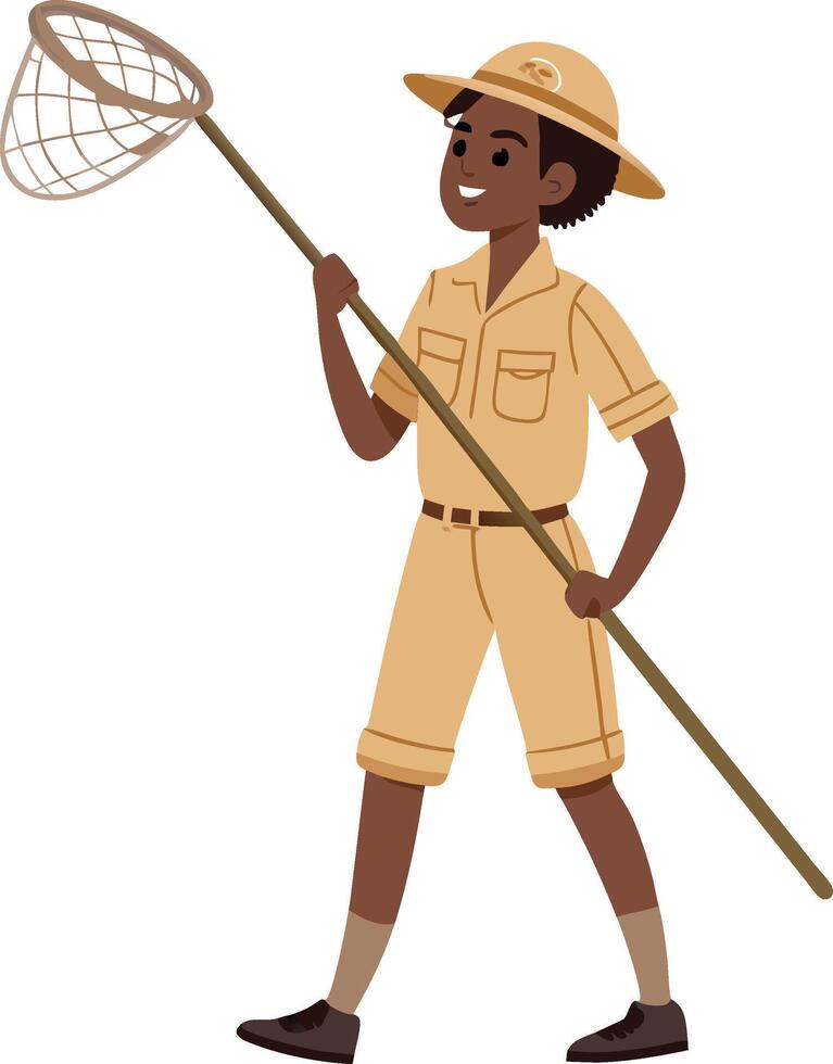 Young Explorer With Butterfly Net In Safari Outfit Adventure Theme Kids Illustration vector