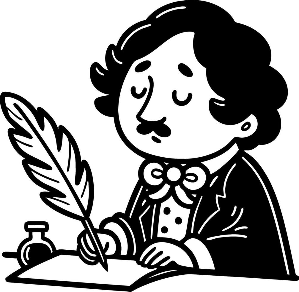 Writer with Quill and Ink Bottle Creating Literary Works Illustration vector