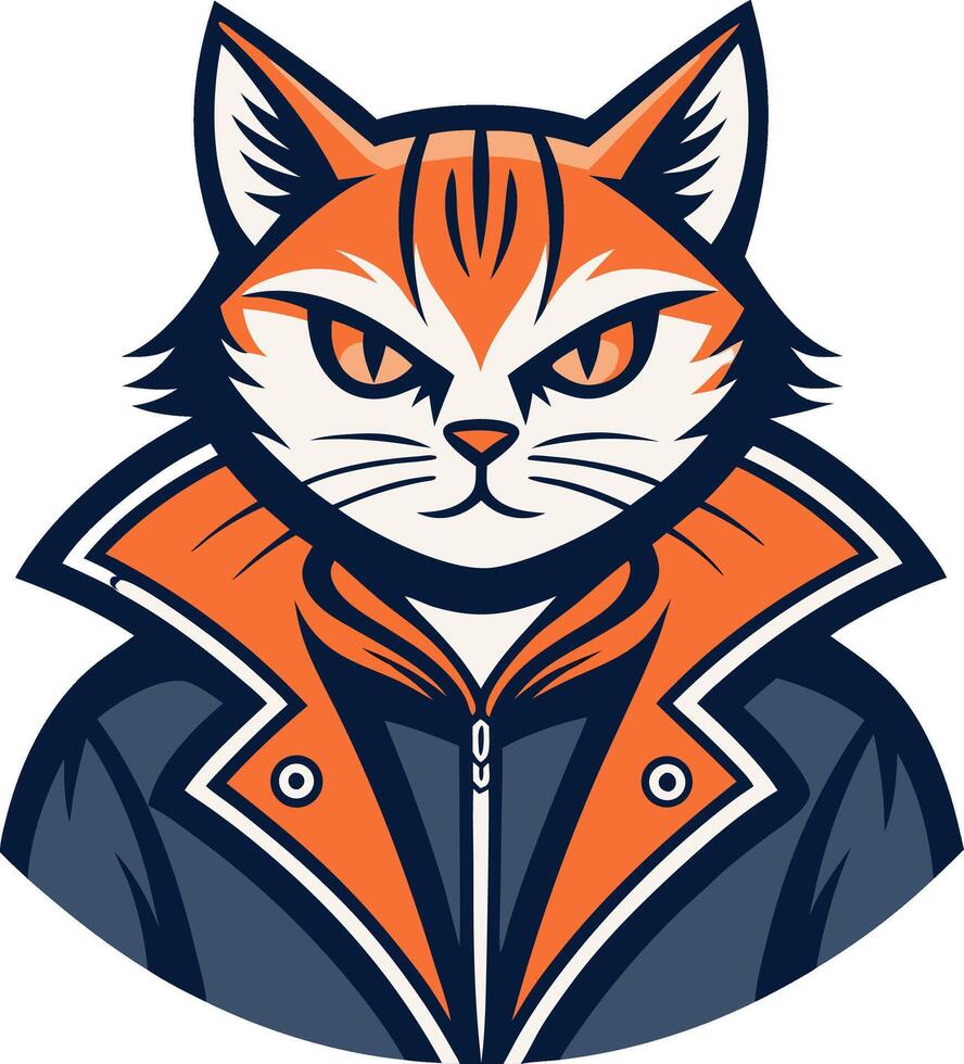 Cool Cat Character with Stylish Coat Designed for Gamer Merchandise and Illustration vector