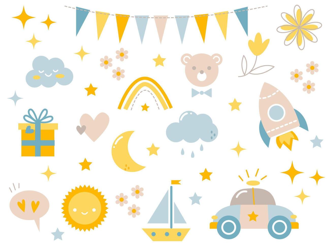 Cute children's set of elements for creating designs and decorating vector