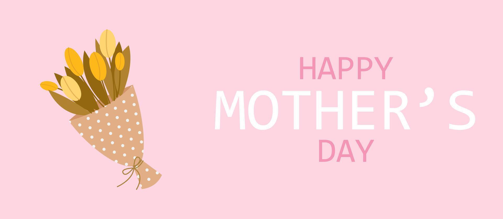 festive mother's day banner with a beautiful backdrop of tulips vector
