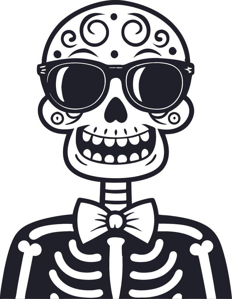 Stylish Skeleton Character in Sunglasses with Bowtie for Fun and Creative Designs vector