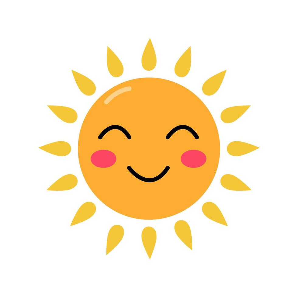 Cute sun with a smile on a white background vector