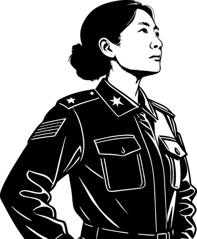 Confident Woman in Military Uniform Portrait Art for Empowerment Themes vector