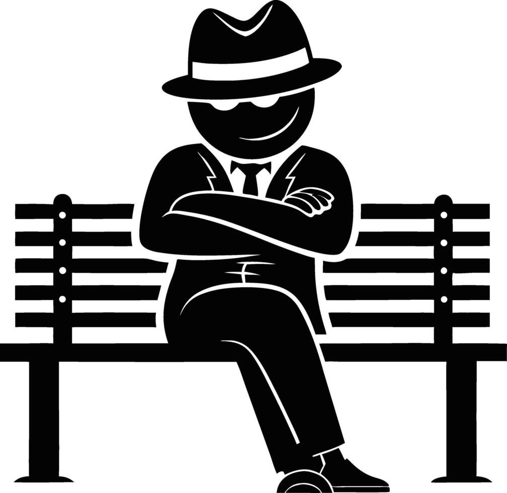 Stylish Businessman Sitting on Bench in Classic Attire Illustration vector