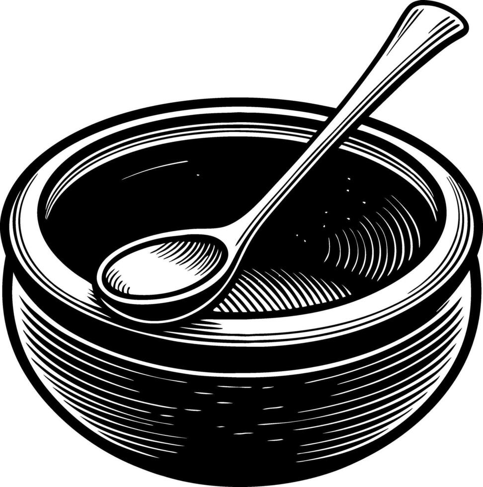 Elegant Wooden Bowl with Spoon Detailed Vintage Style Design for Kitchen Decor and Art vector
