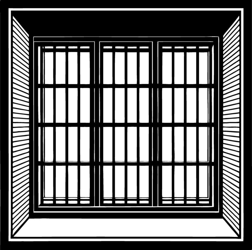 Intricate Black and White Illustration of Window with Grid Design for Artistic Projects vector