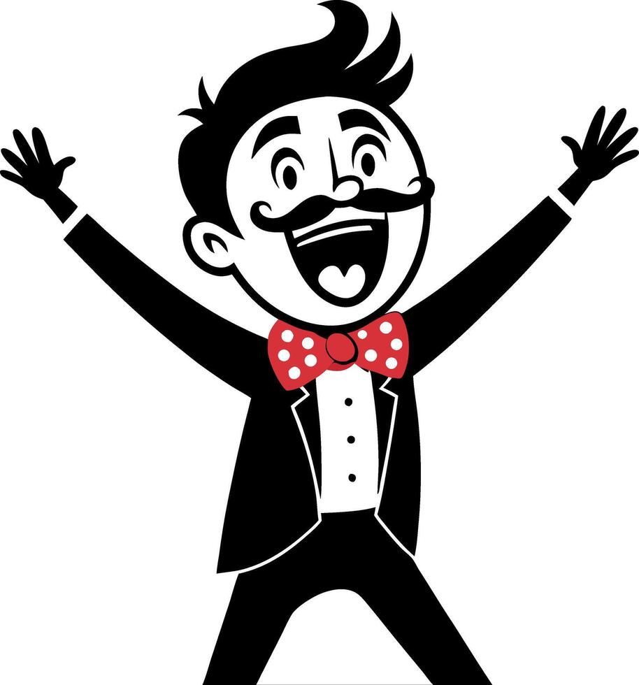 Cheerful Cartoon Gentleman in Tuxedo with Bowtie Expressing Joy and Excitement vector