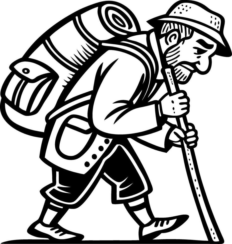 Hiker with Backpack Trekking Stick Adventure Illustration for Outdoor Activities vector