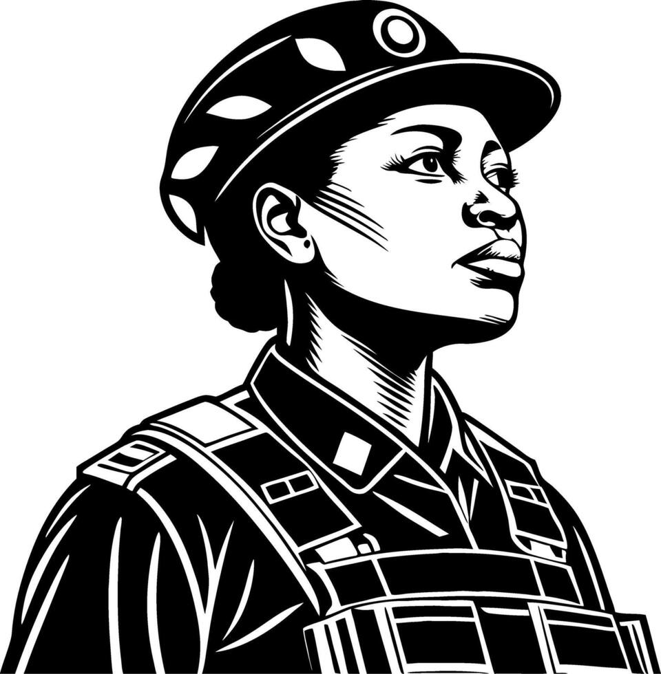 Empowered Female Soldier in Uniform Art for Graphics and Illustrations vector