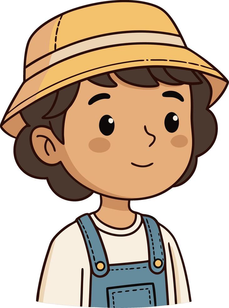 Cute Cartoon Boy Character in Summer Hat and Overalls for Kids Illustrations and Designs vector