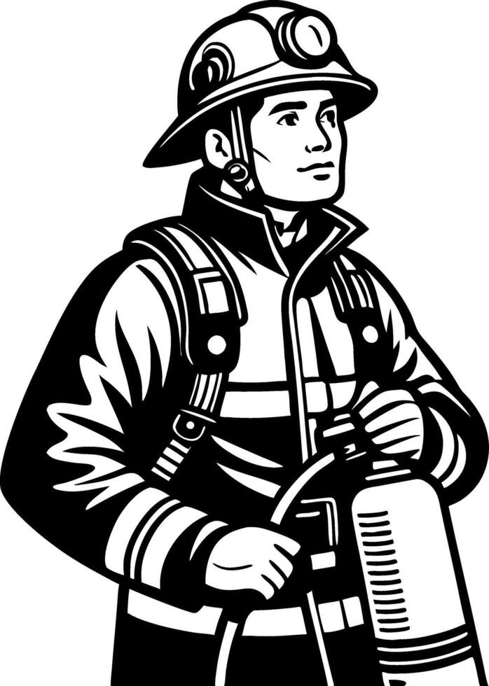 Brave Firefighter Holding Fire Extinguisher in Uniform Graphic for Safety Awareness vector