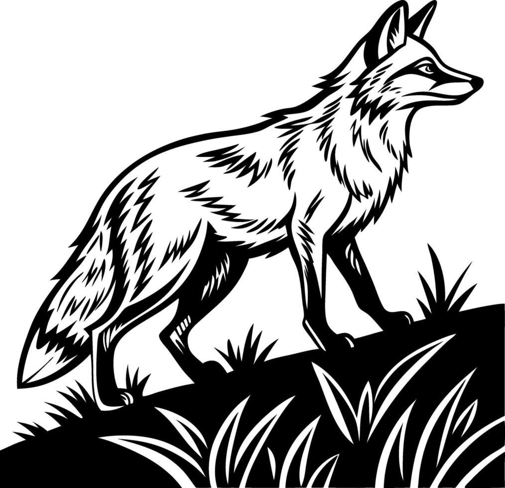 Majestic Fox Walking in Nature Outline Design for Tattoo and Coloring Book Inspiration vector