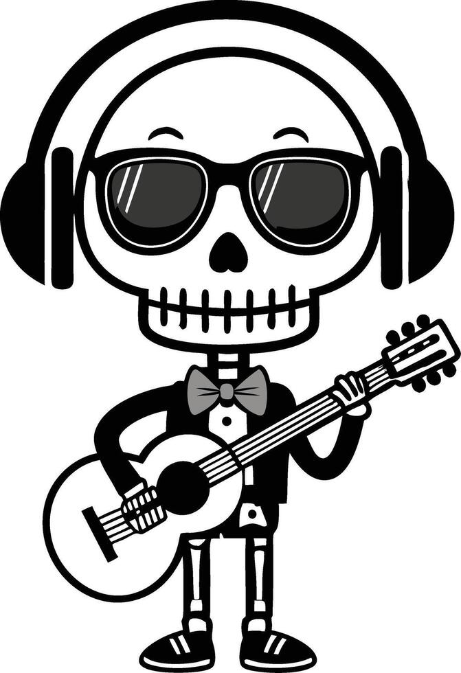 Cool Skeleton Playing Guitar in Sunglasses and Headphones Perfect for Tattoos and Art Designs vector