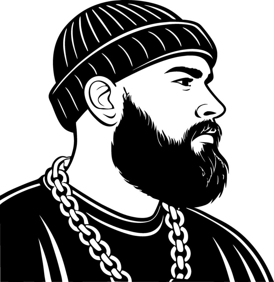 Stylized Portrait of a Man with Beard and Beanie for Tattoo Designs and Urban Art vector