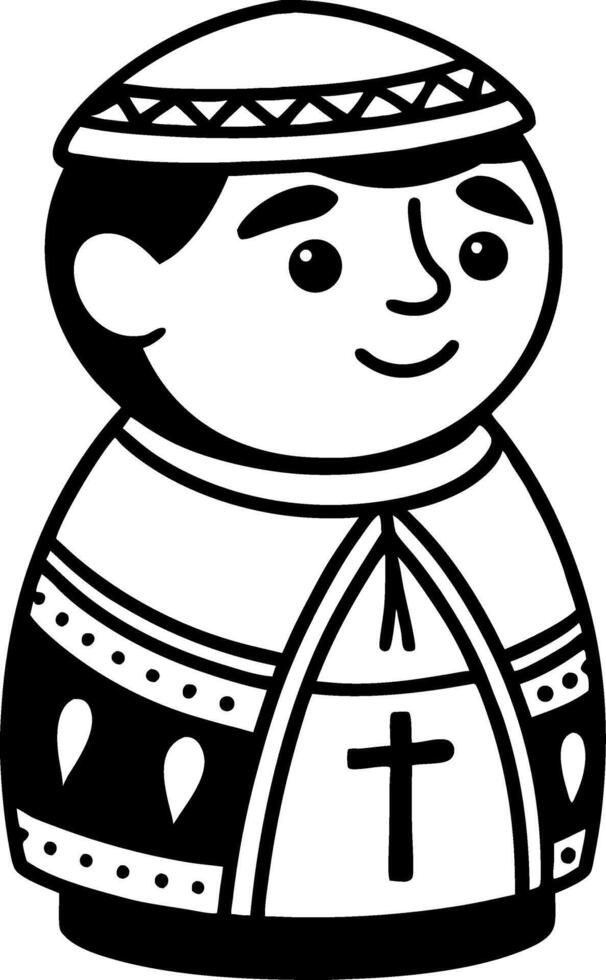 Cute Cartoon Pope Character Drawing for Coloring Books and Religious Artwork vector