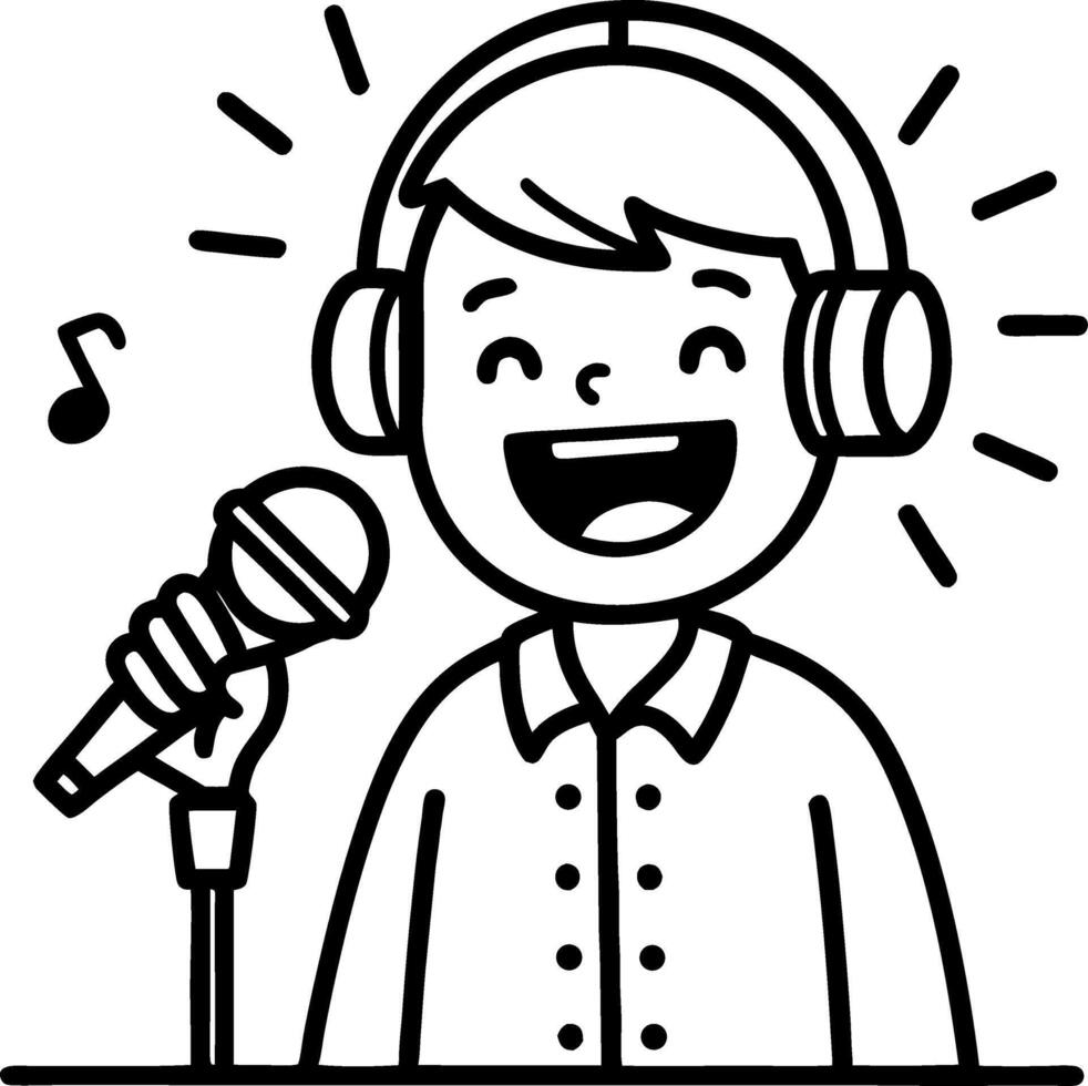 Happy Child Singing with Microphone and Headphones in Fun Music Illustration vector