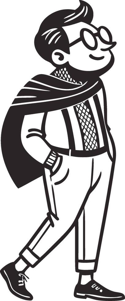 Stylish Man in Glasses Wearing a Cape and Stylish Outfit Taking a Walk vector
