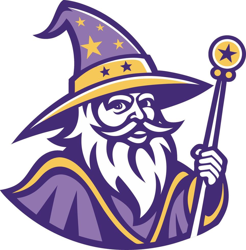 Magical Wizard Character Illustration with Hat and Staff for Fantasy Themes and Designs vector