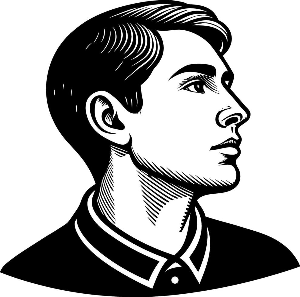 Stylized Portrait of Young Man in Profile with Short Hair and Collared Shirt for Illustrations vector