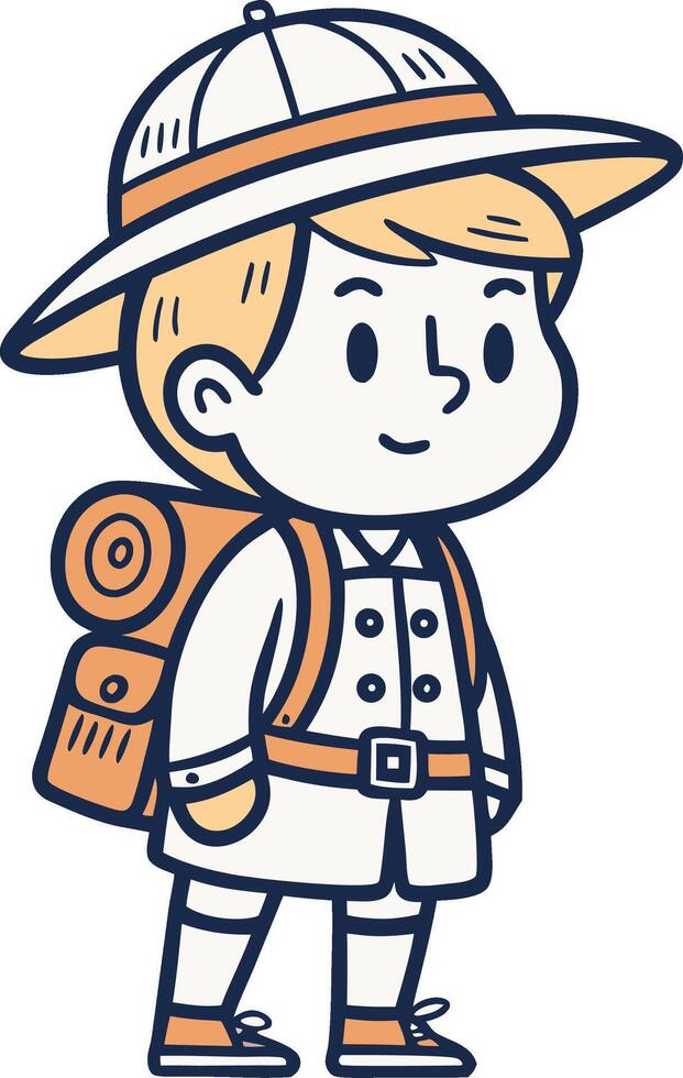 Adventurous Boy Explorer Character with Backpack and Hat for Childrens Illustrations vector