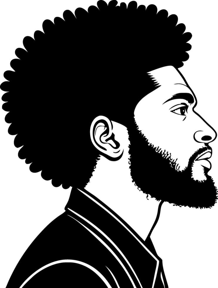 Profile Portrait of a Young Man with Afro Hairstyle and Beard in Monochrome Design vector