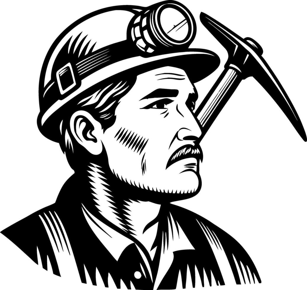 Hardworking Miner with Helmet and Pickaxe in Vintage Style Graphic Illustration vector